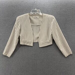 VTG 80s 90s Table Eight Blazer Jacket Womens 4 White Linen Open Front Cropped